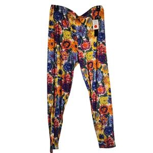 Just One Womens Floral Print Leggings Multi-Color Stretch Pants Size 2X NWT